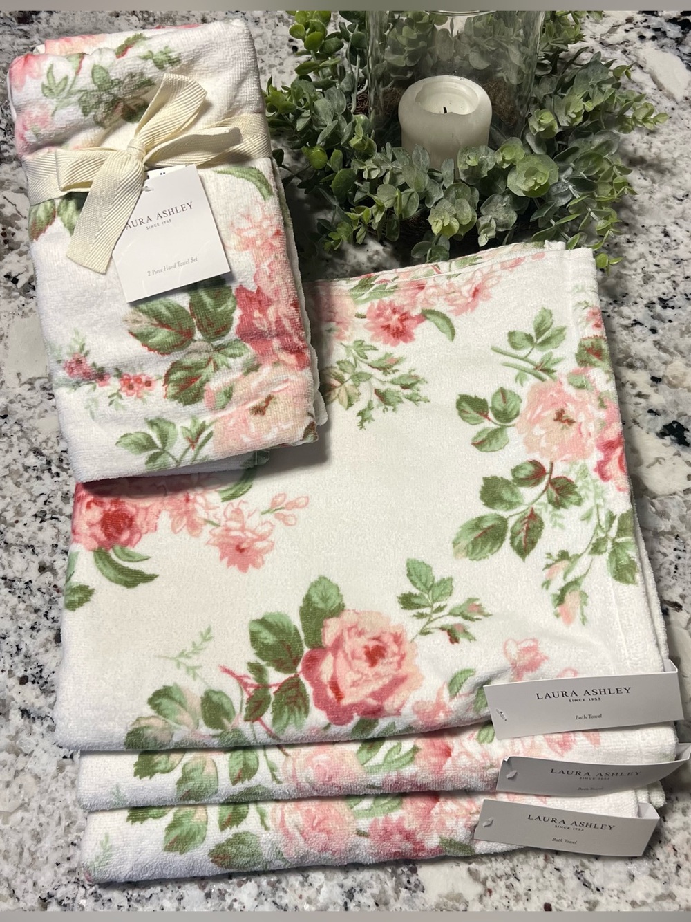 5 pc Laura Ashley Lisalee Pink Floral Rose Bath Towel Set - NWT 🌸